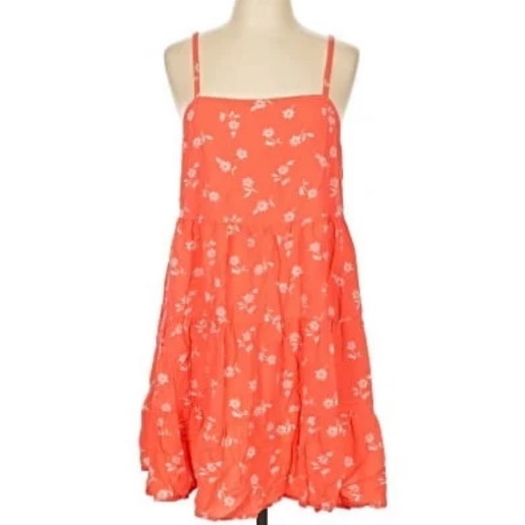 OLD NAVY Cute Flirty Casual Chic Tangerine Orange Boho Floral Summer Dress Sz S - Picture 4 of 7